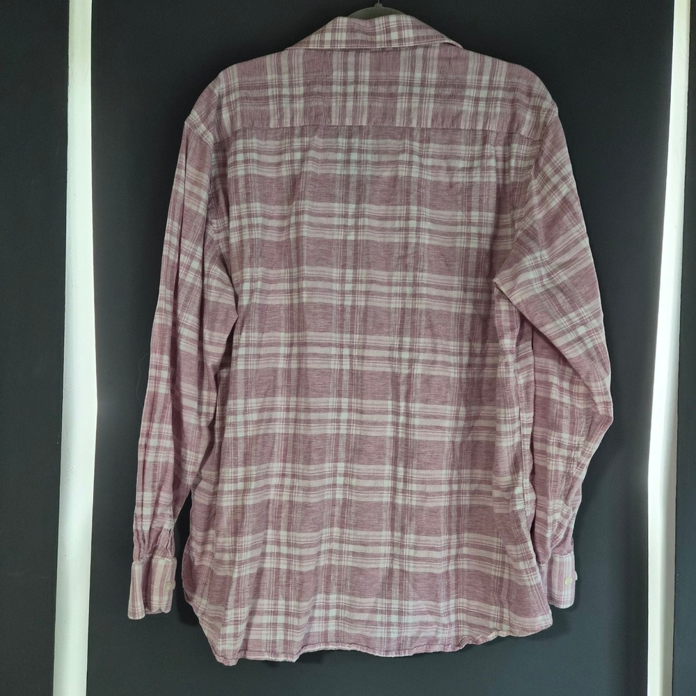 Jos A Bank Tailored Fit Linen Cotton Plaid Button Down Shirt Mens XL Rose Preppy - Picture 5 of 8